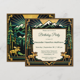 Art Deco Mountain Forest Birthday Party Invitation