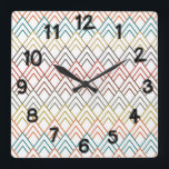 Art Deco Mountains Square Wall Clock<br><div class="desc">This wall clock has an art deco design of upside down Vs in retro colors of orange, teal, gold, black, red, brown, and gray.</div>