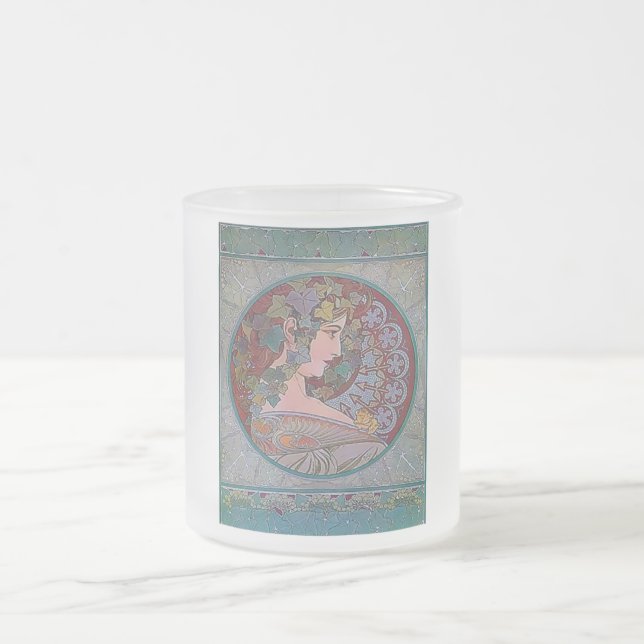 Art Deco Mucha Woman mosaic Frosted Glass Coffee Mug (Center)