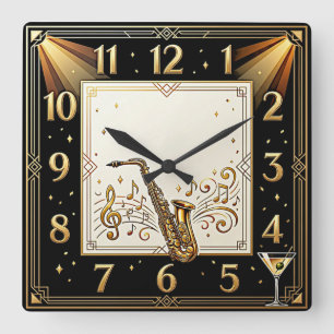 Art Deco Music Bar Square Wall Clock