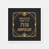Art Deco Name 75th Wedding Anniversary Gold Black