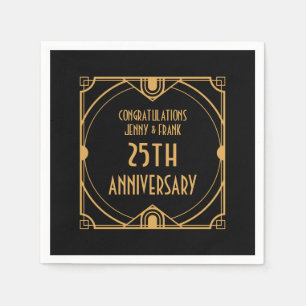 Art Deco Names 25th Silver Wedding Anniversary Napkin