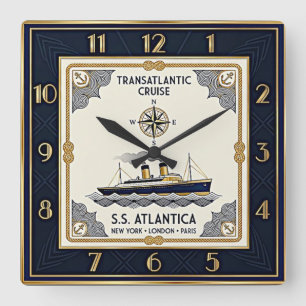 Art Deco Nautic Square Wall Clock
