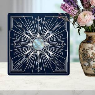 Art Deco Nautical Sunburst Navy Silver Ceramic  Tile