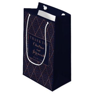 Art Deco Navy Gold Custom Name Small Gift Bag