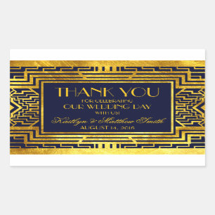Art Deco Navy Gold Geometric Modern Rectangular Sticker
