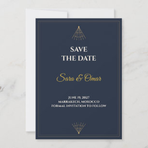 Art Deco Navy Gold Wedding Save the Date Invitation