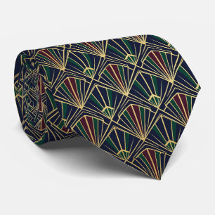 Art Deco Navy Peacock Luxurious Geometric  Tie