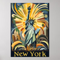 Art Deco New York Statue of Liberty Vintage Poster