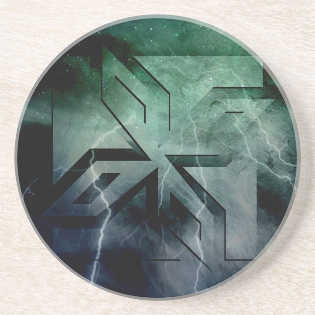 Art Deco Ninja Star Icon, Galaxy lightning overlay Coaster (Front)