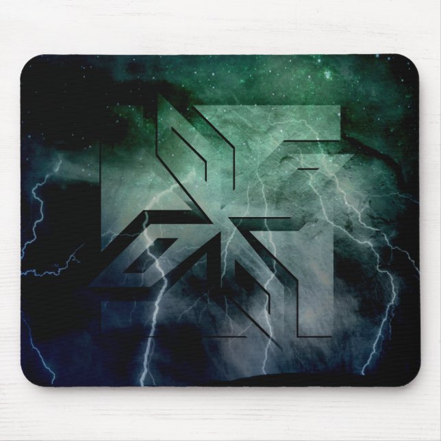 Art Deco Ninja Star Icon, Galaxy lightning overlay Mouse Mat (Front)