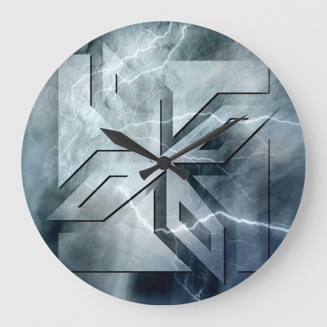 Art Deco Ninja Star Icon Stone Lighting Overlay Large Clock (Front)