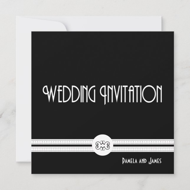 Art Deco Noir Chic Black and White Formal Wedding Invitation (Front)