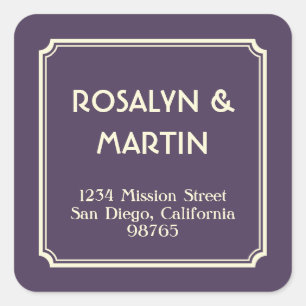 Art Deco notched frame dark purple address label