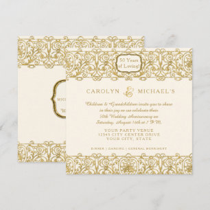 Art Deco Nouveau 50th Golden Anniversary Cream Invitation