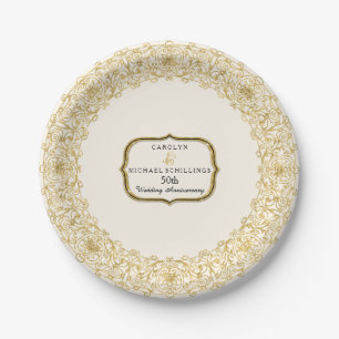 Art Deco Nouveau 50th Wedding Anniversary Party Paper Plate
