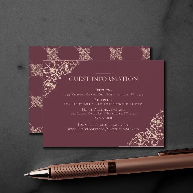 Art Deco Nouveau | Burgundy Blush Guest Details Enclosure Card (Creator Uploaded)