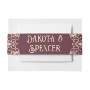 Art Deco Nouveau   Burgundy Rose Gold Wedding Invitation Belly Band