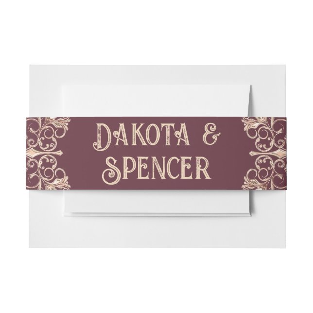 Art Deco Nouveau | Burgundy Rose Gold Wedding Invitation Belly Band (Front Example)