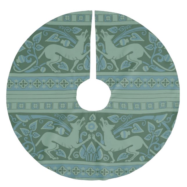 Art Deco Nouveau Dog Nature Animal Pattern Brushed Polyester Tree Skirt (Front)