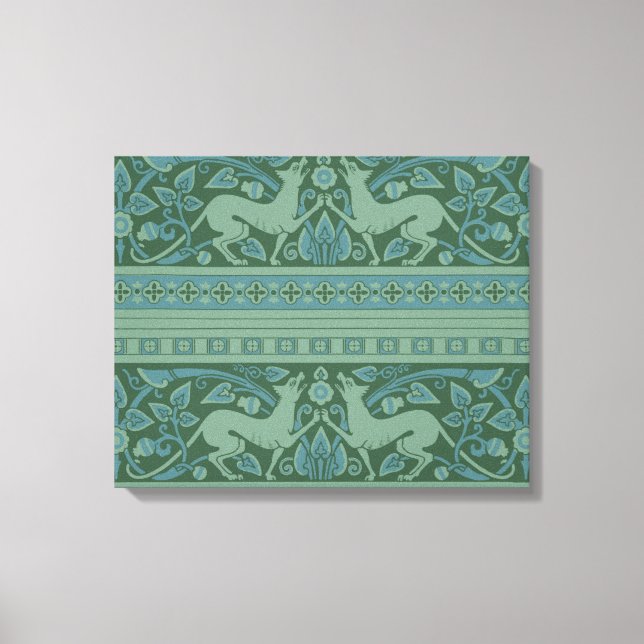 Art Deco Nouveau Dog Nature Animal Pattern Canvas Print (Front)