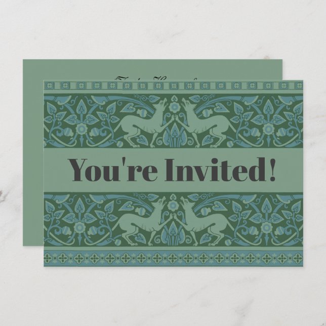Art Deco Nouveau Dog Nature Animal Pattern Invitation (Front/Back)