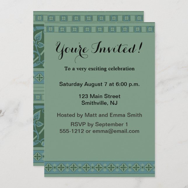 Art Deco Nouveau Dog Nature Animal Pattern Invitation (Front/Back)