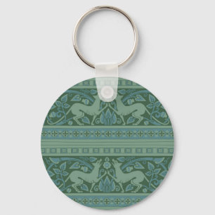Art Deco Nouveau Dog Nature Botanical :Pattern Key Ring