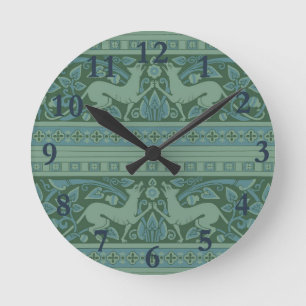 Art Deco Nouveau Dog Nature Botanical :Pattern Round Clock