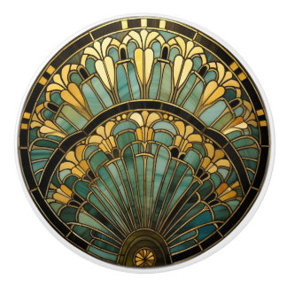 Art Deco Nouveau Elegant Turquoise Gold  Black  Ceramic Knob
