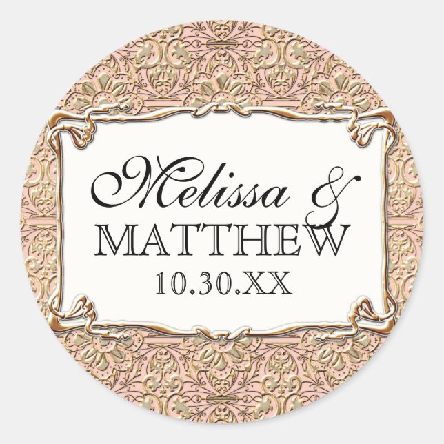 Art Deco Nouveau Faux Gold Floral Damask Lace Classic Round Sticker (Front)