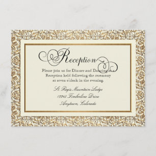 Art Deco Nouveau Faux Gold Floral Damask Lace Enclosure Card