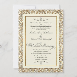Art Deco Nouveau Faux Gold Floral Damask Lace Invitation
