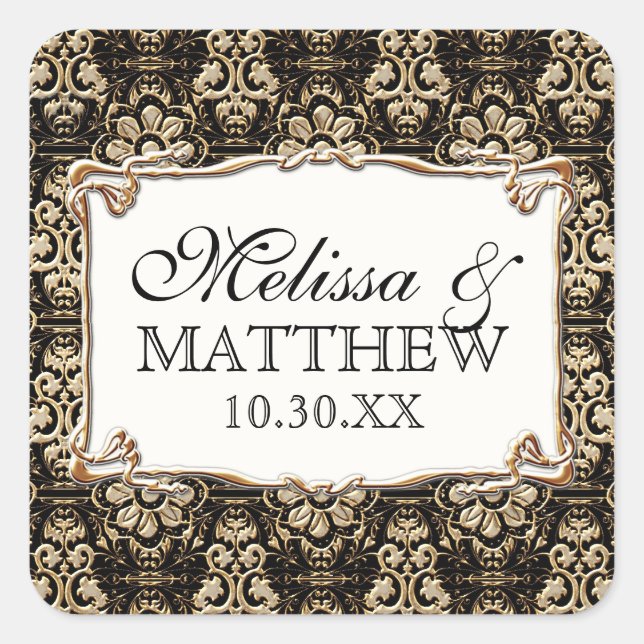 Art Deco Nouveau Faux Gold Floral Damask Lace Square Sticker (Front)