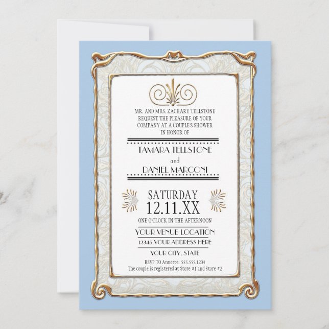 Art Deco Nouveau Gatsby Style Gold n Lace Look Invitation (Front)