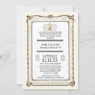 Art Deco Nouveau Gatsby Style Gold n Lace Look Invitation
