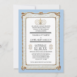 Art Deco Nouveau Gatsby Style Gold n Lace Look Invitation