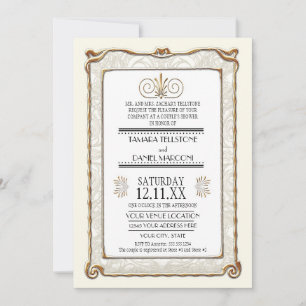 Art Deco Nouveau Gatsby Style Gold n Lace Look Invitation