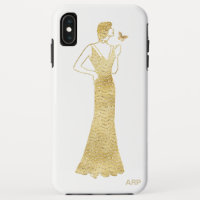 *~* Art Deco Nouveau Gold Glitter Woman Butterfly