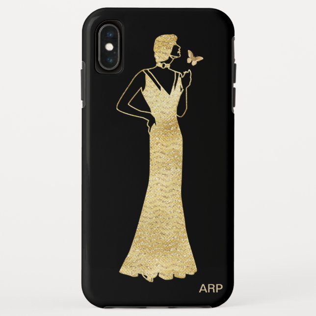 *~* Art Deco Nouveau Gold Glitter Woman Butterfly Case-Mate iPhone Case (Back)