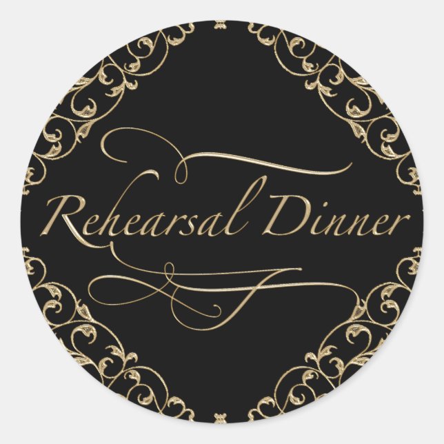 Art Deco Nouveau Lace Damask Golden Calligraphy Classic Round Sticker (Front)