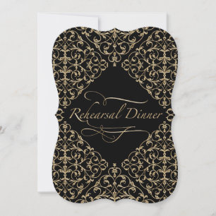 Art Deco Nouveau Lace Damask Golden Calligraphy Invitation