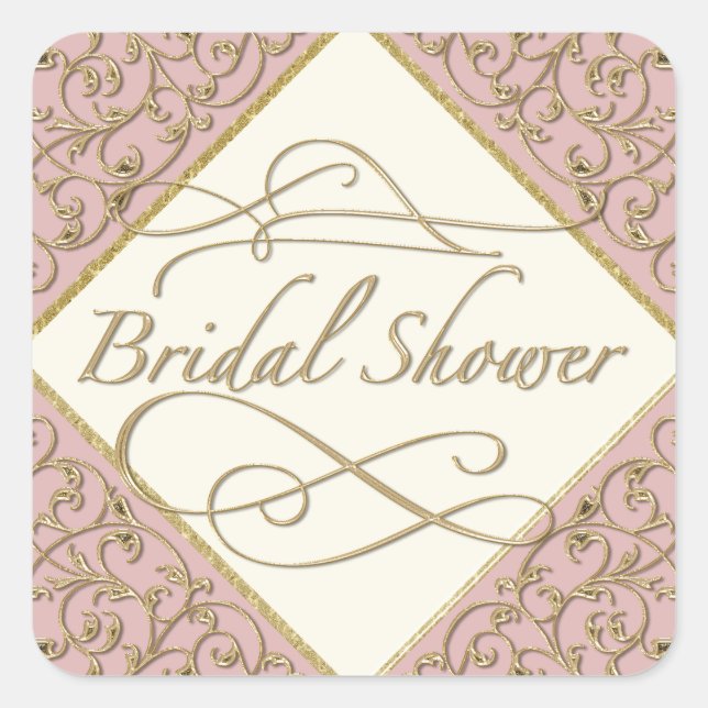 Art Deco Nouveau Lace Damask Golden Calligraphy Square Sticker (Front)