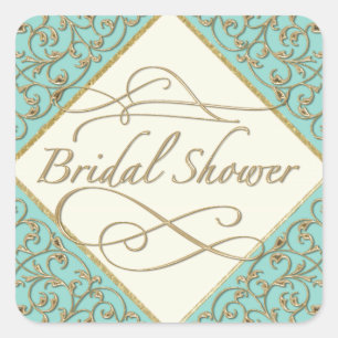 Art Deco Nouveau Lace Damask Golden Calligraphy Square Sticker