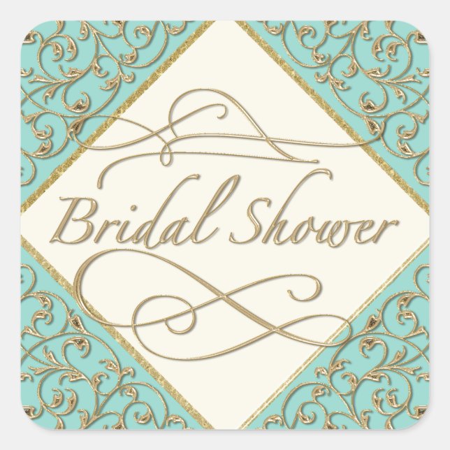 Art Deco Nouveau Lace Damask Golden Calligraphy Square Sticker (Front)