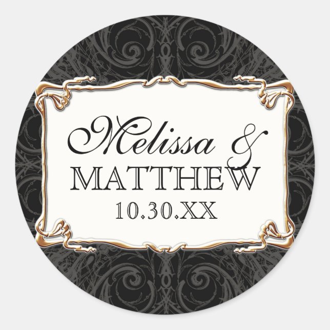 Art Deco Nouveau Lace n Gold Look Personalised Classic Round Sticker (Front)