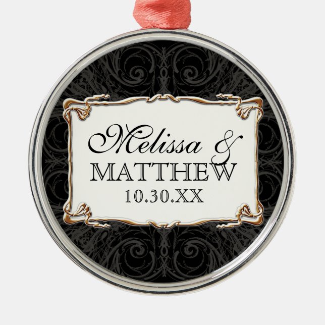 Art Deco Nouveau Lace n Gold Look Personalised Metal Tree Decoration (Front)