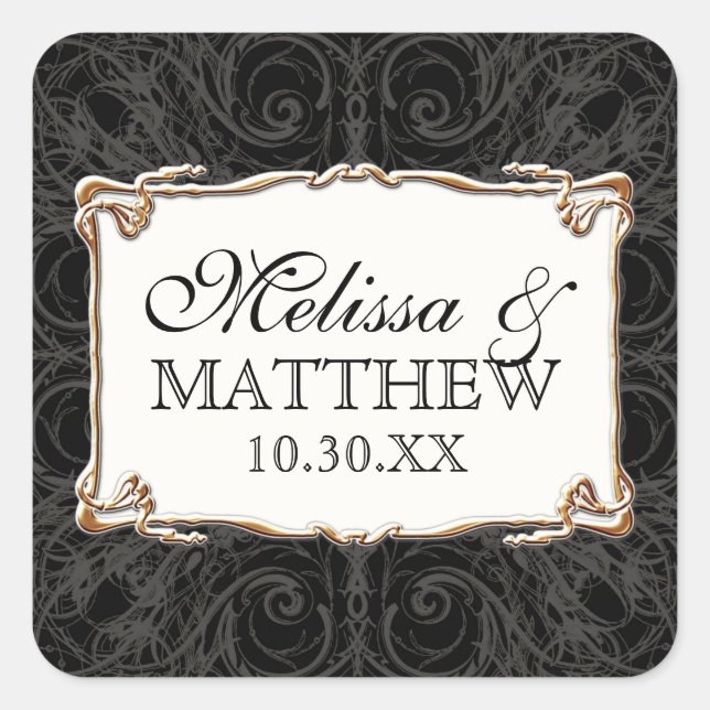 Art Deco Nouveau Lace n Gold Look Personalised Square Sticker (Front)