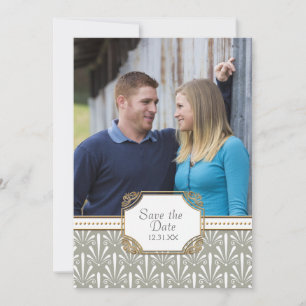 Art Deco Nouveau Modern Fan Shell Pattern Save The Date