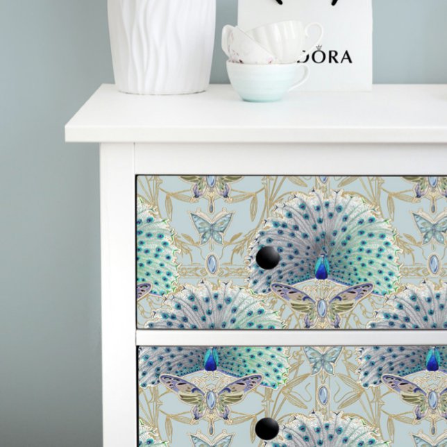 Art Deco Nouveau Peacock Butterfly Blue Decoupage  Tissue Paper (Creator Uploaded)